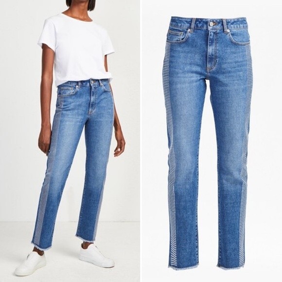 French Connection NEW Jilly Studded Straight Jeans 2 - Picture 2 of 12